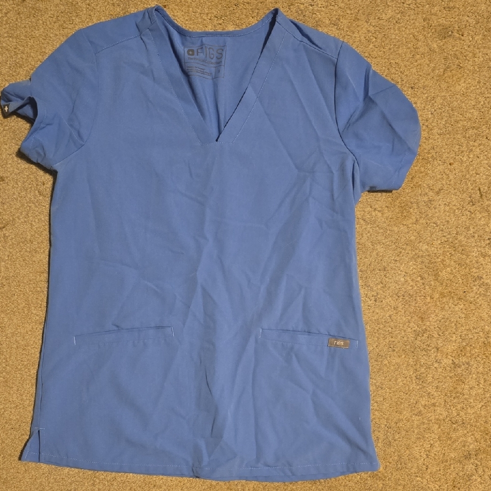 Figs V-Neck Blue Short Sleeve Scrub Top